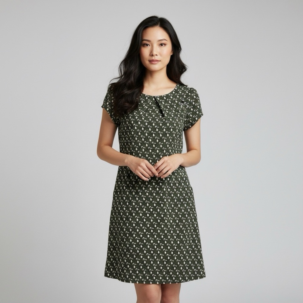 Sm Wardrobe‎ Sheath Dress Women’s L Green Mushroom Corduroy Waist Tie Retro